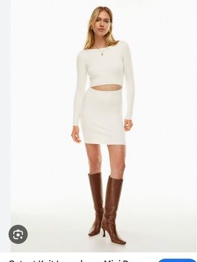 Aritzia Wilfred Long Sleeve Cut Out Mini Dress Size Small Heather Flax
